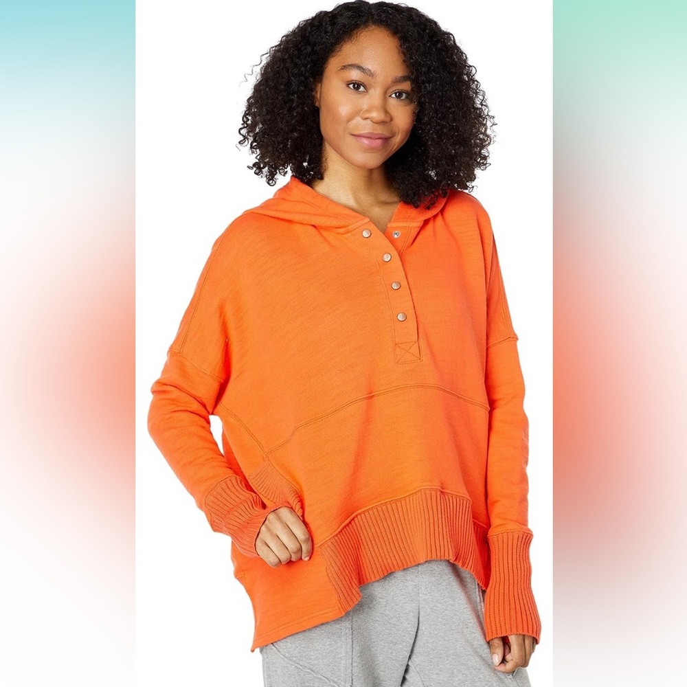 Free People Movement Solid Honey Dove Orange Hooded Cotton Sweatshirt Size M